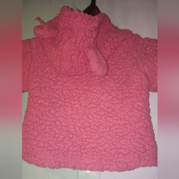 Toddler girl Sherpa fleece hoodie llamb 🦙 ears pullover size 0-3months - Picture 6 of 7